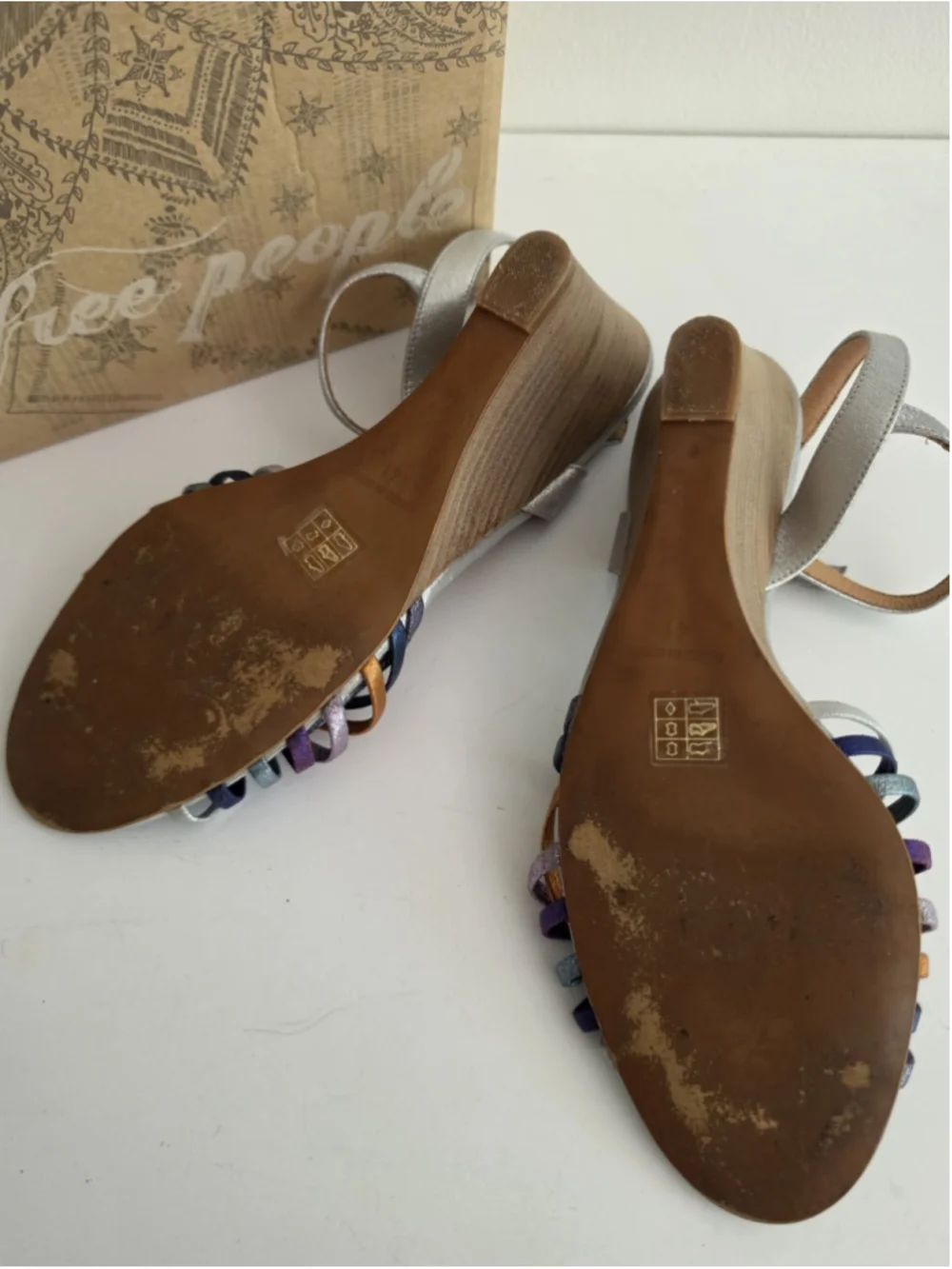 Free People Golden Hour Metallic Wedge Sandals Silver Multicolor Strappy 41 / 11